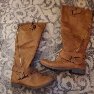 Material Girl knee high brown boots